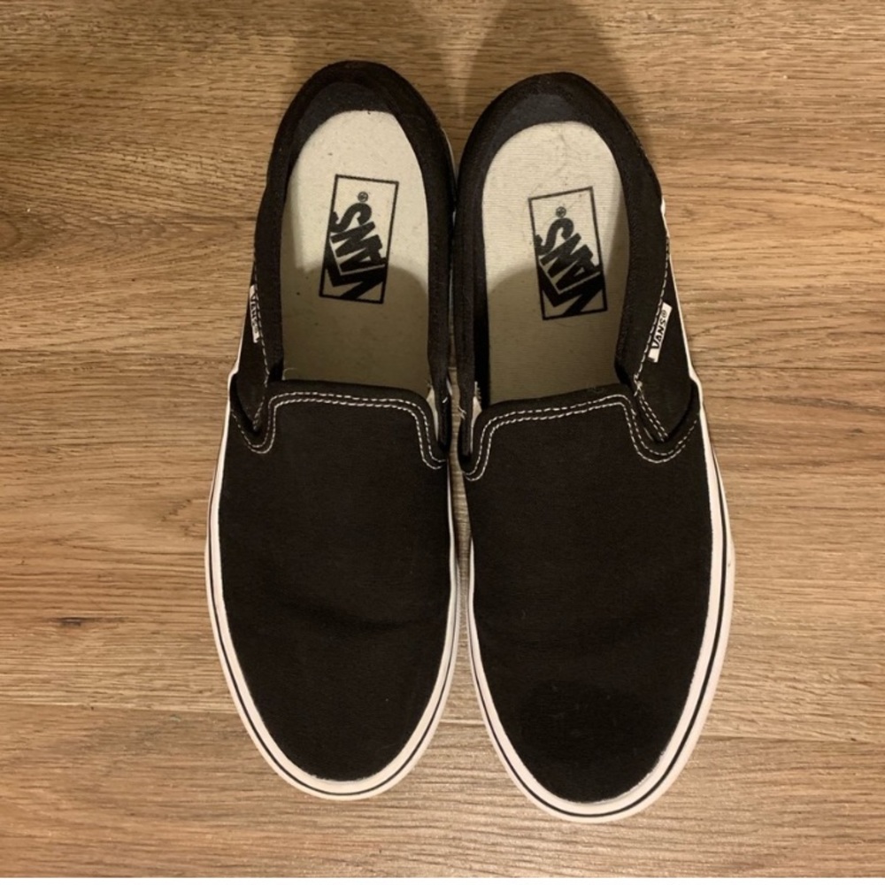SIZE 9 BLACK ASHER SLIP ON VANS